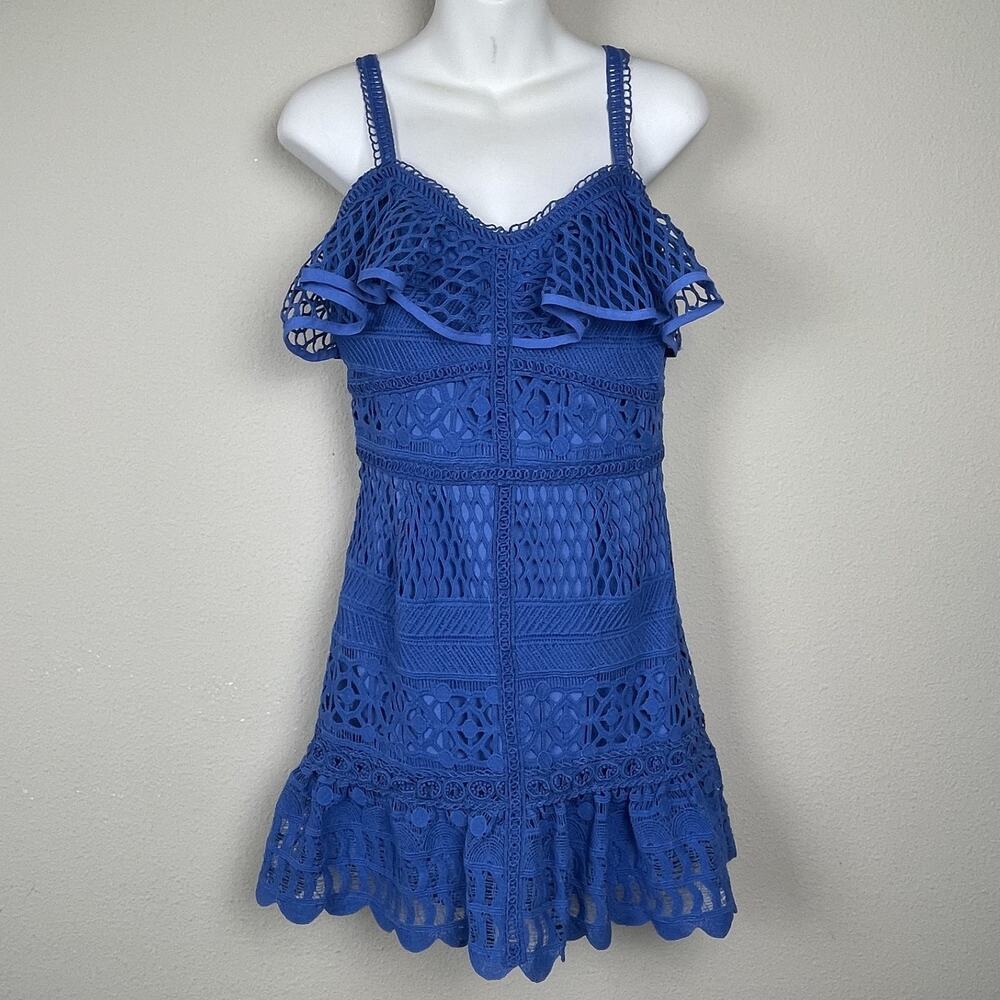 J.O.A. Blue Lace Overlay Mini Dress Size M Coquette Romantic 100% Cotton